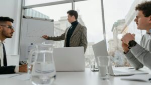 Business partners going over projections